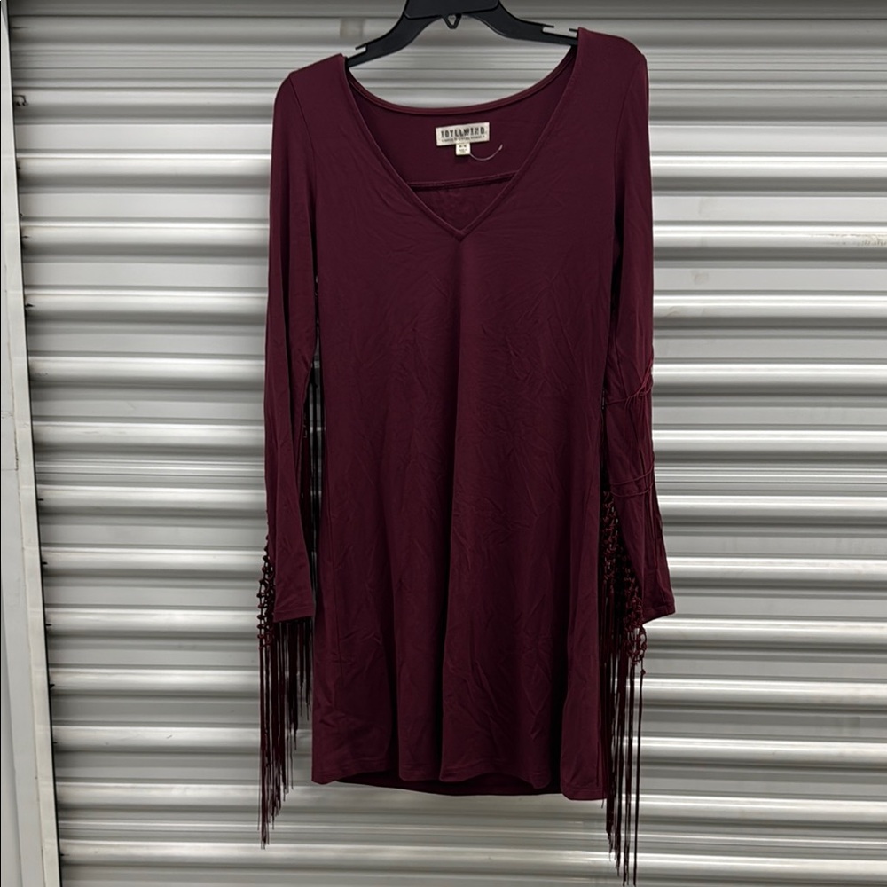 Idyllwind Women's Long Sleeve Fringe Dress in Burgundy